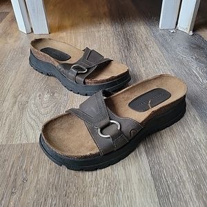 Airwalk Chunky Platform Slides 90s Y2K Vibe Brown Leather Sandals Women Size 6.5